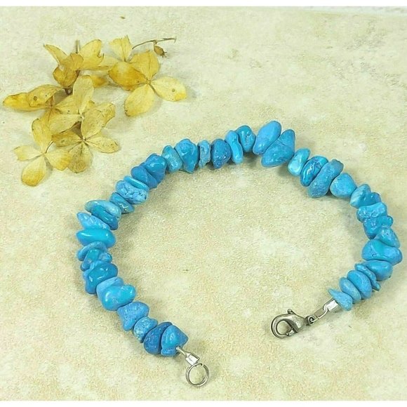 Blue Stones Beaded Bracelet Natural Gemstones Beads Jewelry Jewel Trinket Gift - Picture 8 of 9